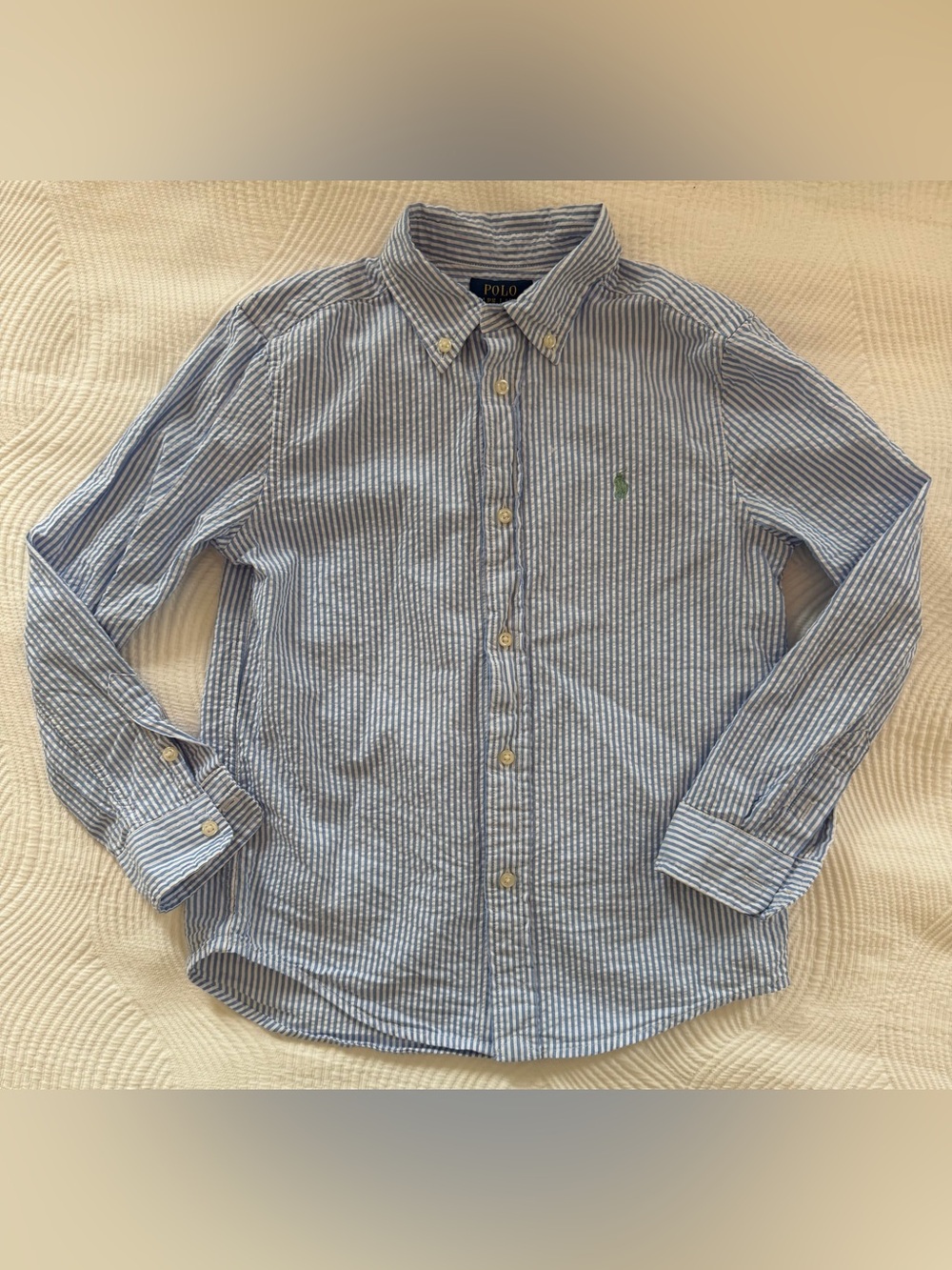 Polo by Ralph Lauren Light Blue & White Seersucker Button-Down Shirt